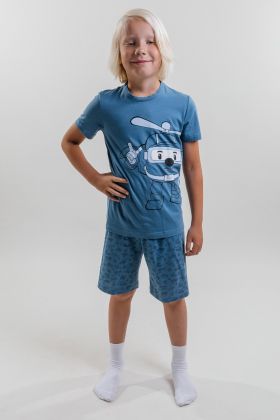 Комплекты 205421В Пижама для мальчика (фуфайка+брюки пижамные укороченные) Свитанок